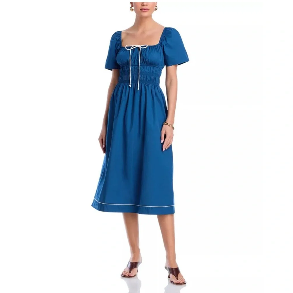 Ciao Lucia Blue Midi Dress with Puff Sleeves